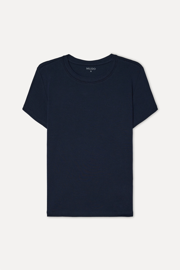 Women's Navy Blue Fitted Crew Neck Short Sleeve T-Shirt