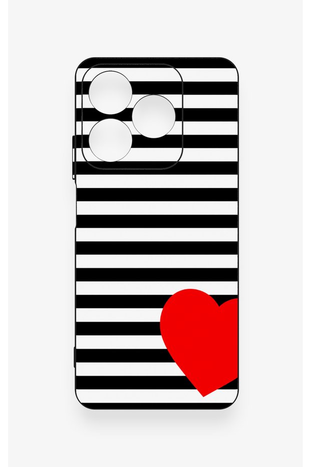 Realme C63 Compatible Striped Red Heart Patterned Silicone Case