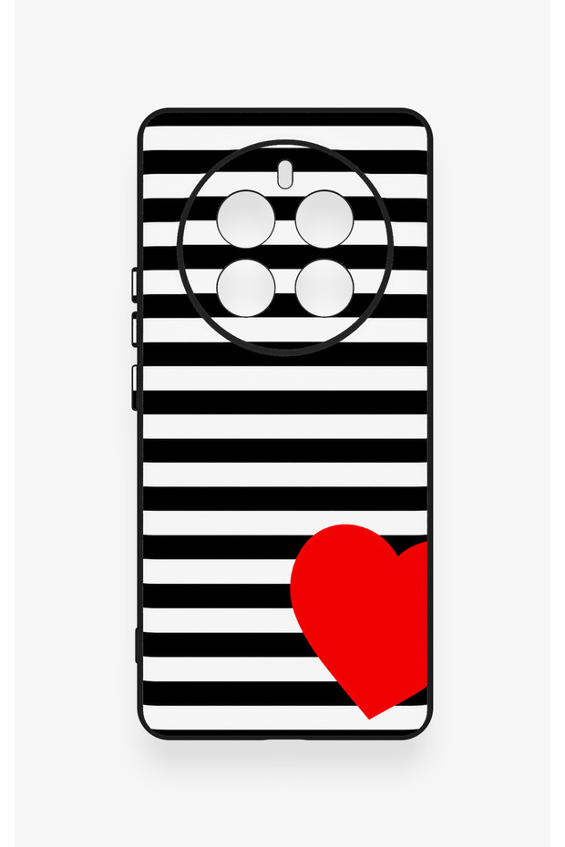 Realme 12 Pro Compatible Striped Red Heart Patterned Silicone Case