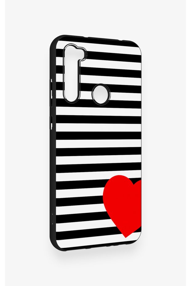Redmi Note 8 Compatible Striped Red Heart Pattern Silicone Case