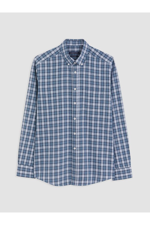 Vizyon New Season Blue Regular Fit Plaid Men's Shirt