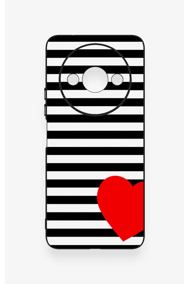 Redmi A3 Compatible Striped Red Heart Pattern Silicone Case