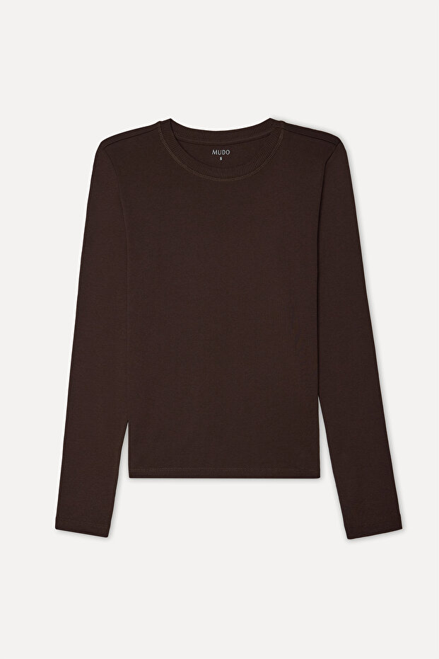 Women's Brown Crew Neck Long Sleeve T-Shirt