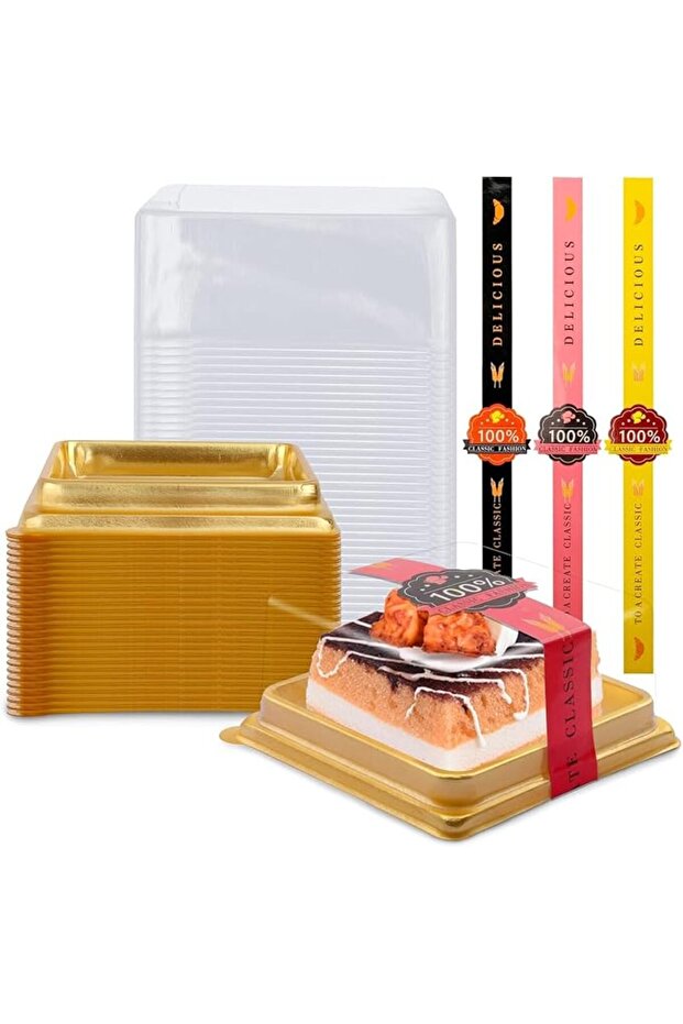 50 Pack Cake Container, 3.5 Inch Plastic Mini Cupcake Box with Lids Sticker Small Single Muffin Dess