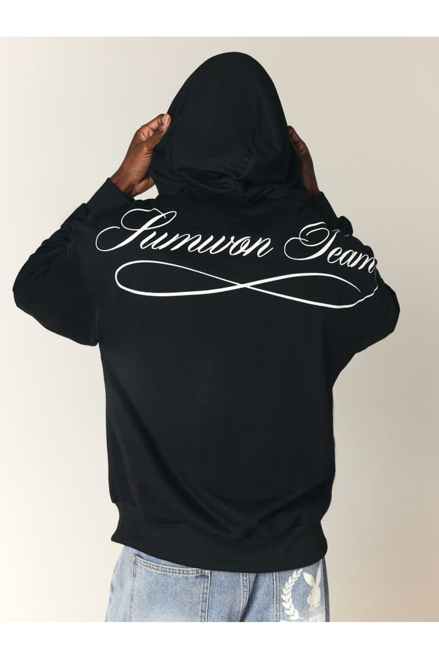 Black Pumwon Sweatshirt Zippered Cardigan - Printed Oversized Winter Hoodie with Pockets