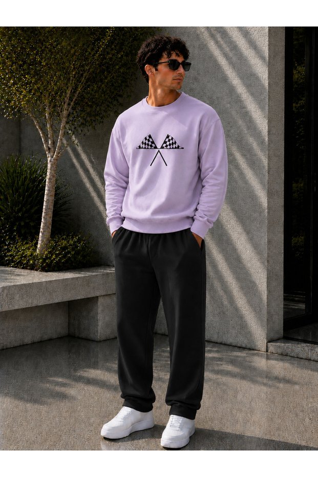 Men's Street Style Minimalist Cross Flag Graphic Printed Crew Neck Regular Fit Men's Tracksuit Set /Straight Leg Bottom