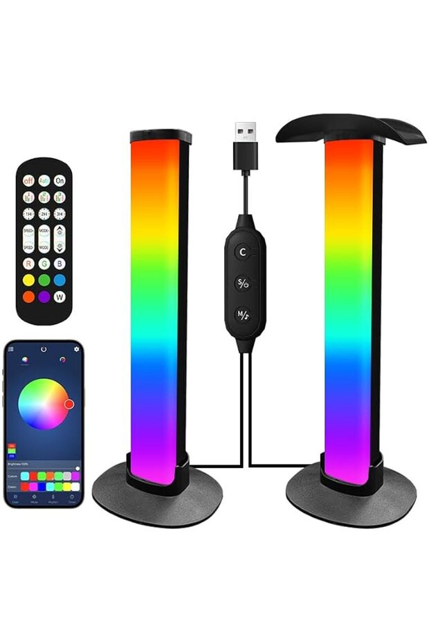 أشرطة إضاءة LED ذكية RGB، إضاءة محيطة مع قاعدة قابلة للفصل وحامل سماعات الرأس، مزامنة ديناميكية مع الموسيقى