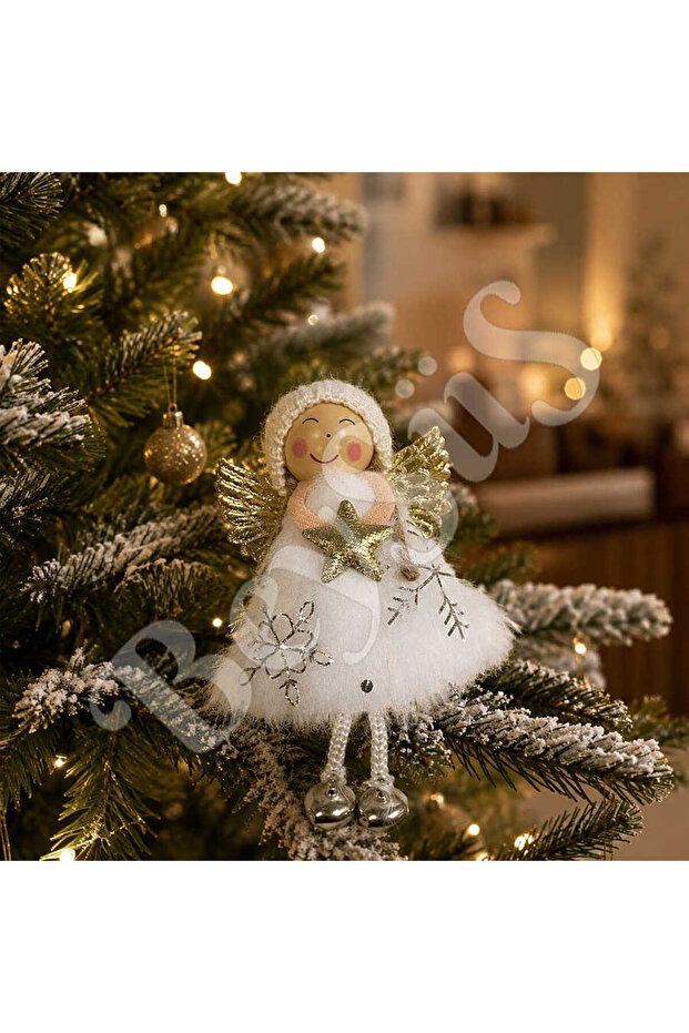 Christmas Snow Angel with Gold Star Pattern 13 cm