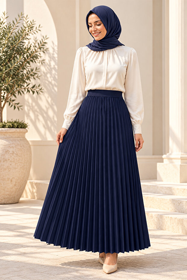 Women's Pleated Skirt 38-40-42-44-46-48-50-52 Size Compatible Elastic Dabıl Fabric Without Lining Does Not Show Inside