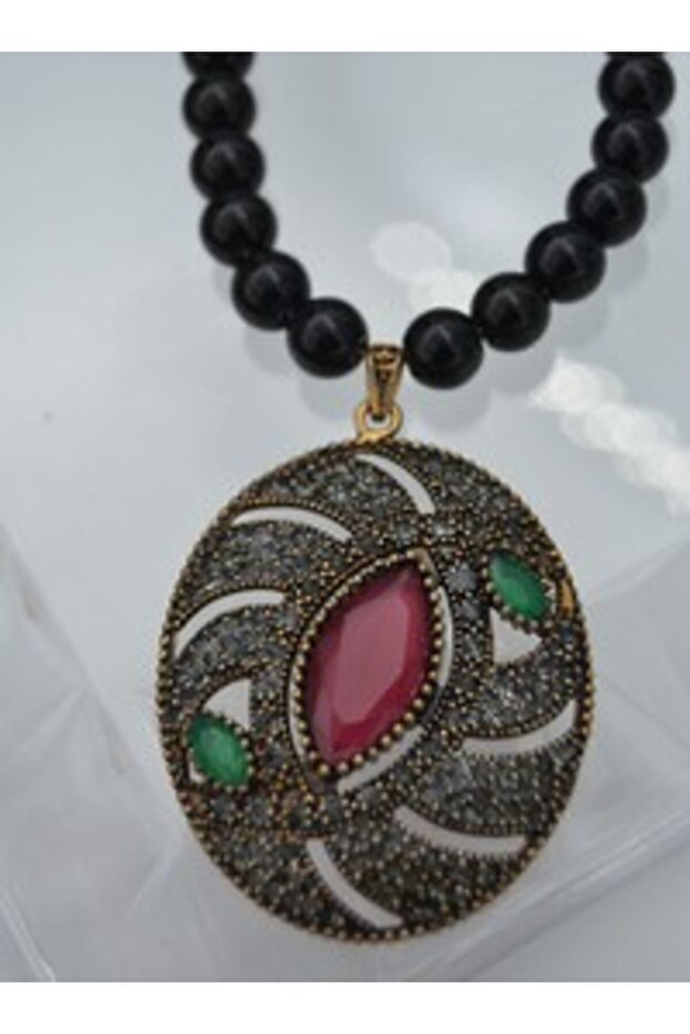 Special Design Necklace with Onyx Cord - Red -