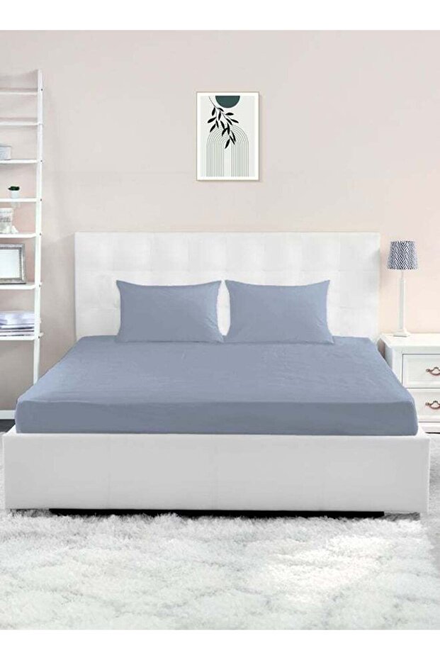 Noon East Twin/Double Size Fitted Sheet | Soft 400TC Sateen Cotton Material | Sky Blue Color | 1 Fitted Sheet 120 X 200 Cm With 40 Cm Deep Pocket| Suitable For Double Size Mattress