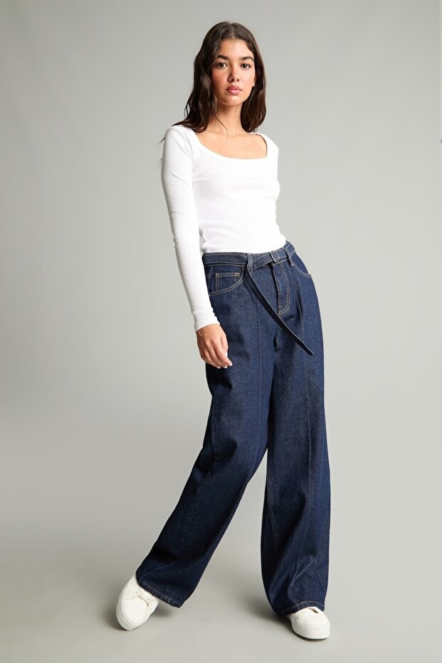 Wide Leg Mid Waist Wide Leg Jean Pants H6920Ax26Au