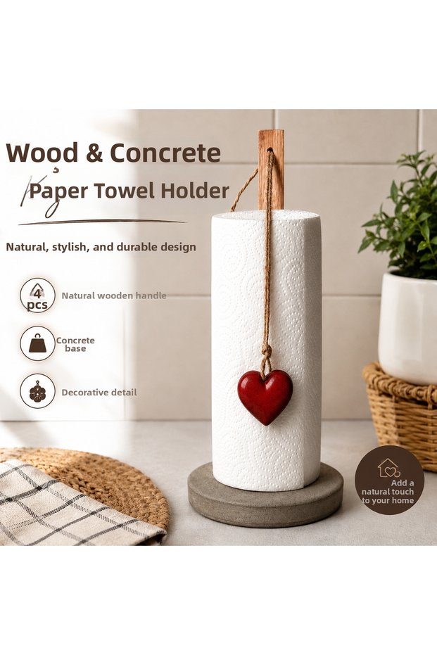 Marble Patterned Countertop Paper Towel Holder with Wooden Detail Kitchen Accessories