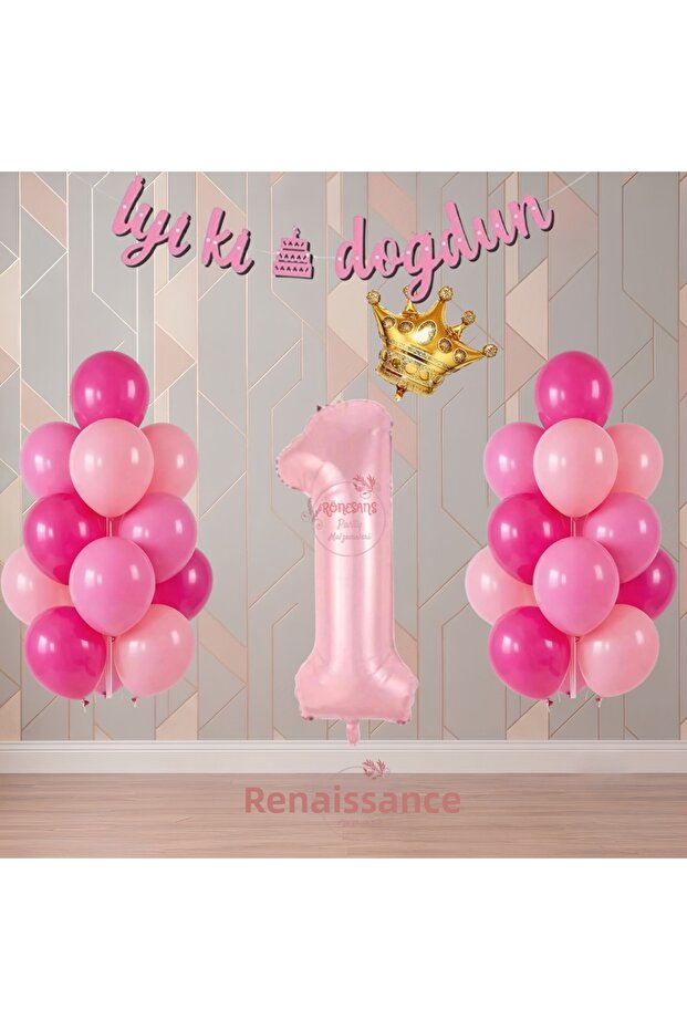 Renaissance Pink Color Themed Birthday Party Set with Figures Age-1