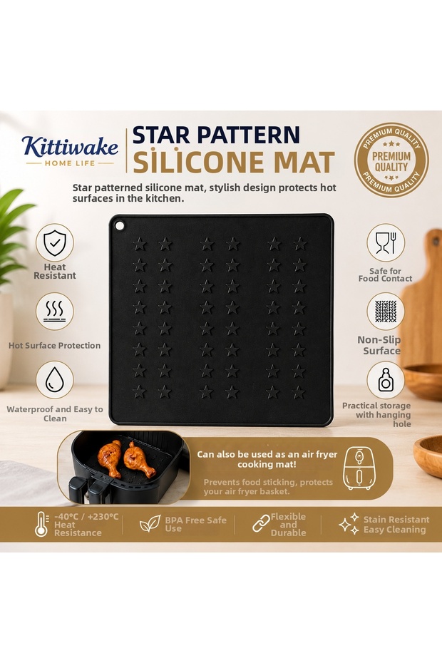 1 Piece Black Silicone Trivet 16X16 cm – Hot Pot Pan Mat Table Countertop Protector