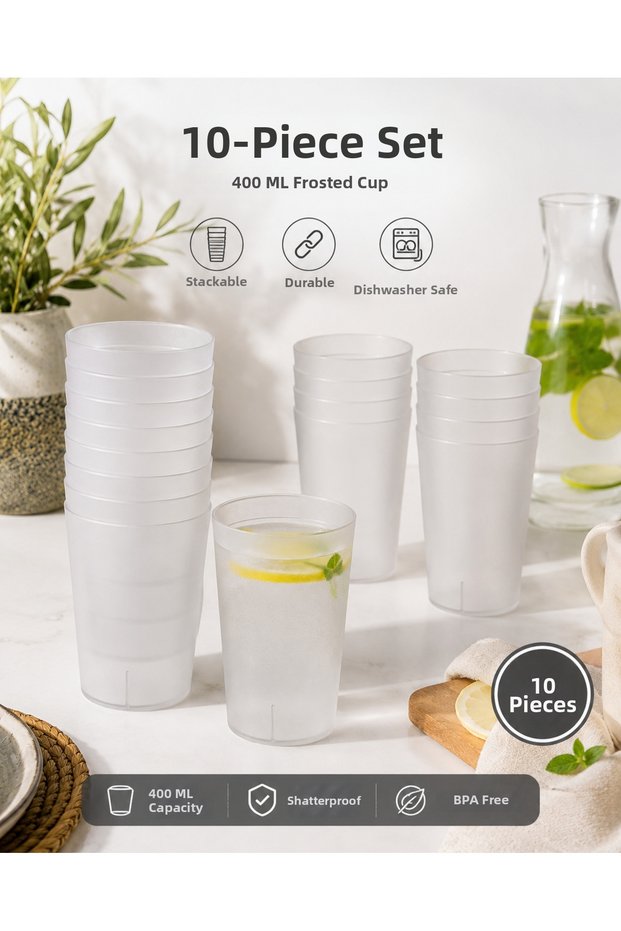 400 ml Sand Polycarbonate Glass Set of 10 – Water and Cold Drink Glass
