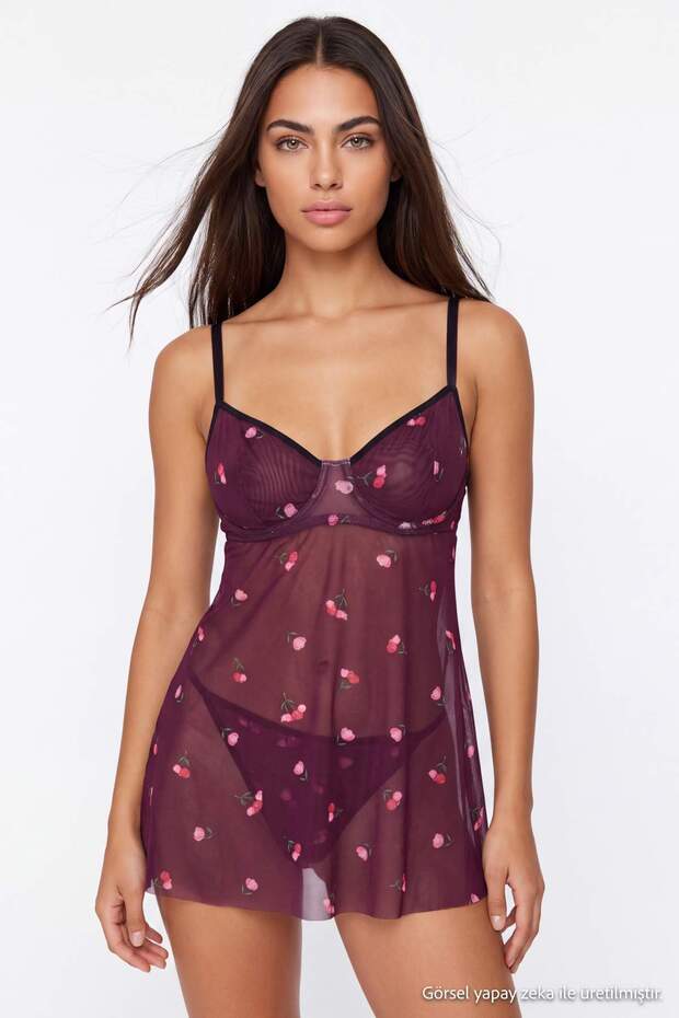 Plum Floral Panty Babydoll/Fantasy Nightgown Thmaw27Ll00008