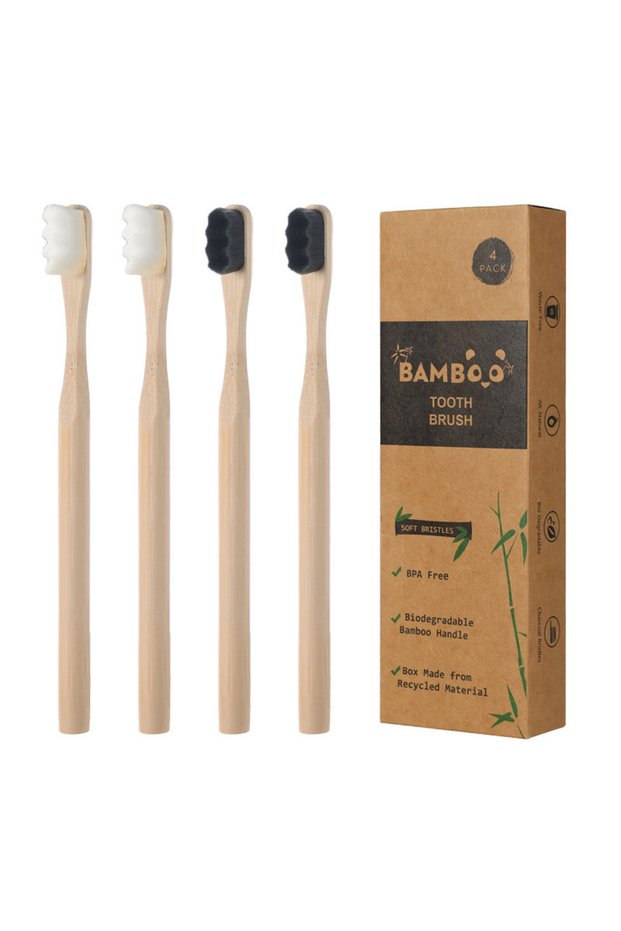 4Pcs Mix colors 4Pcs Bamboo Toothbrush Biodegradable20,000 High Bristle Count Toothbrush - Micro-Na