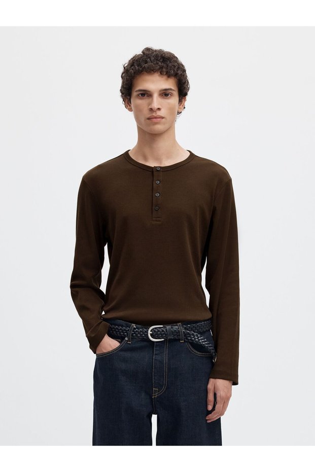 Langarmshirt Geknöpftes Ripp