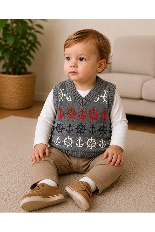 Anchor Patterned Baby Sweater