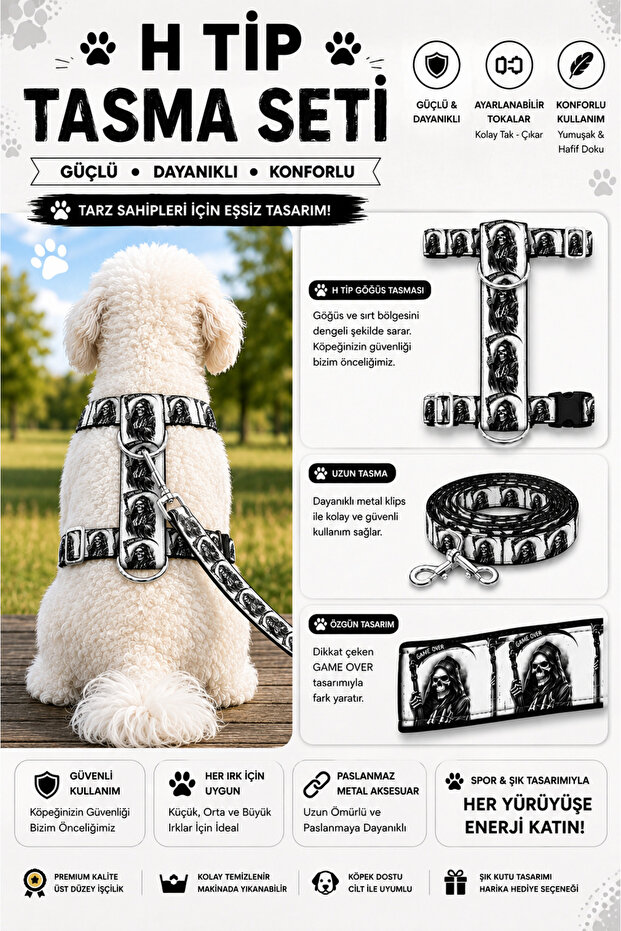 H Type Printed Adjustable Chest Harness and Travel Strap Set