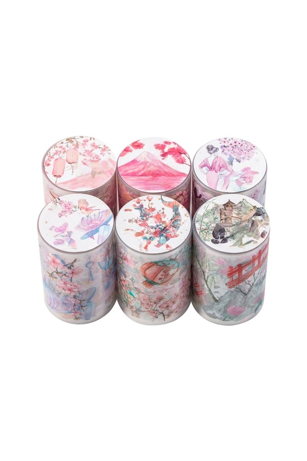 Red 6-roll set - PET cherry blossom architecture themed tape sticker set - Cherry Blossom Love Song
