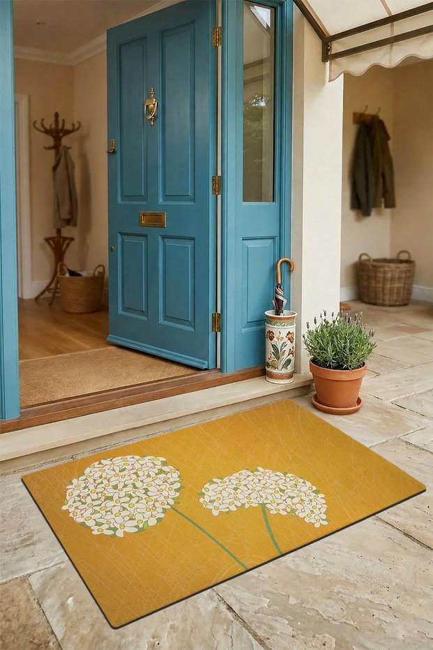 Coriander Flower Elegance Yellow Color Welcome Doormat 45X70Cm