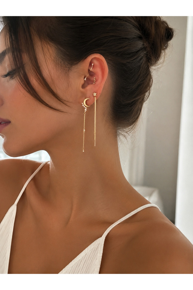 Moon Earrings with Chain