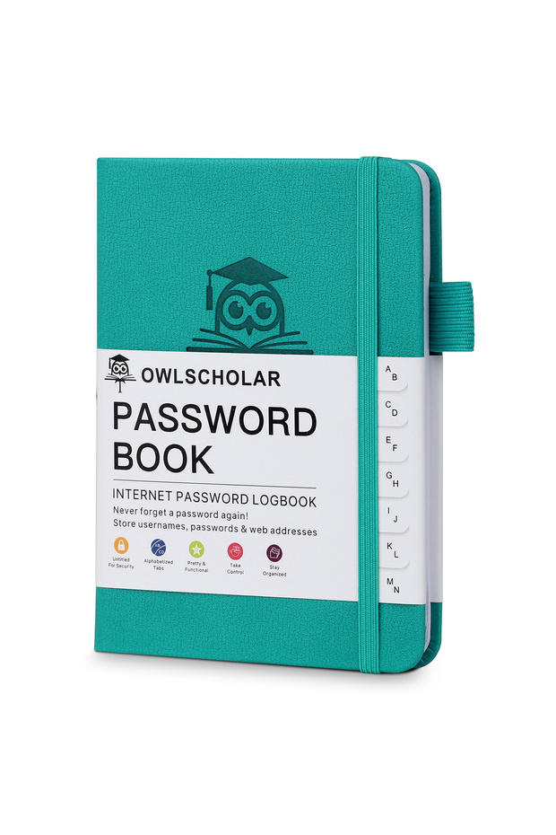 A6 Turquoise Password Keeper Book with Alphabetical Tabs,Small Password Books for Seniors Password N