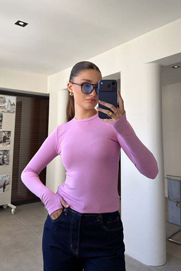 Finger-Loop Long Sleeve Bodysuit - PINK