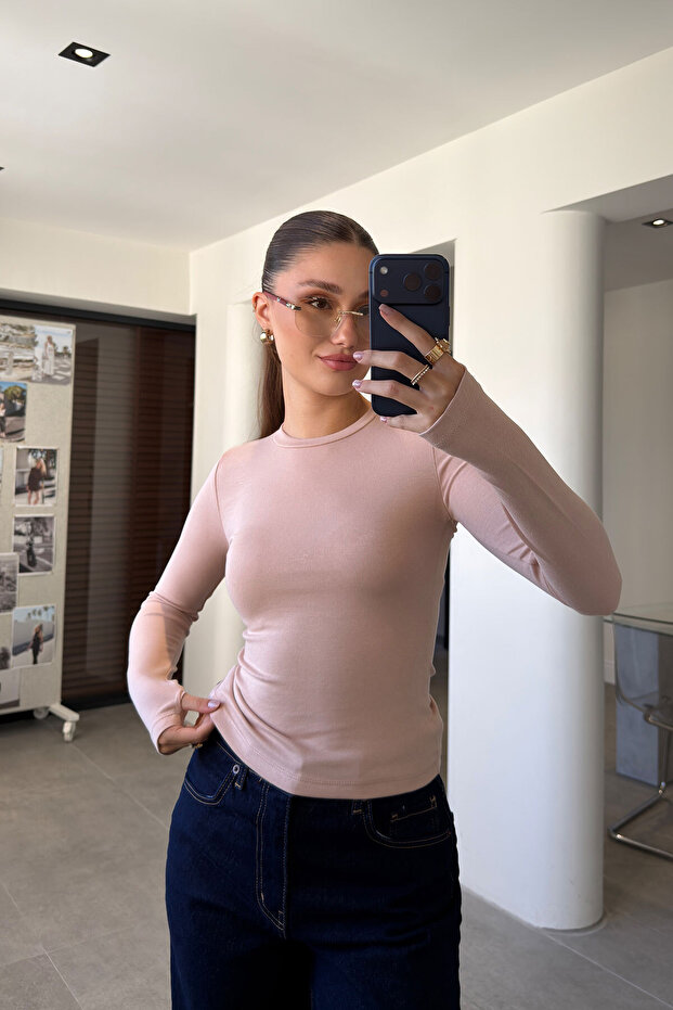 Finger-Loop Long Sleeve Bodysuit - POWDER PINK