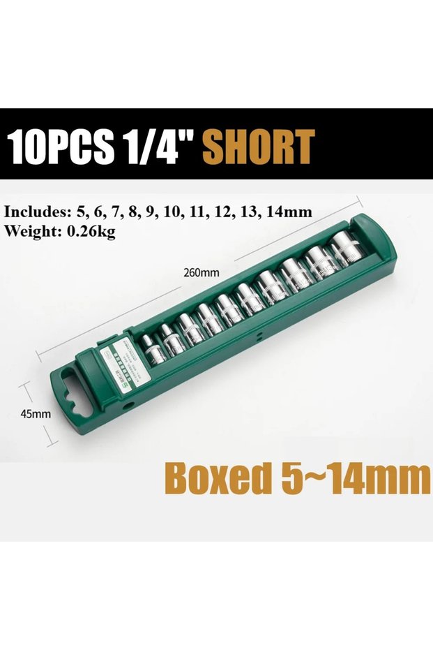 10pcs Short Boxed 1/4inch Drive Hex Socket Set Metric Deep Long and Short Socket Set From 4mm to 14m