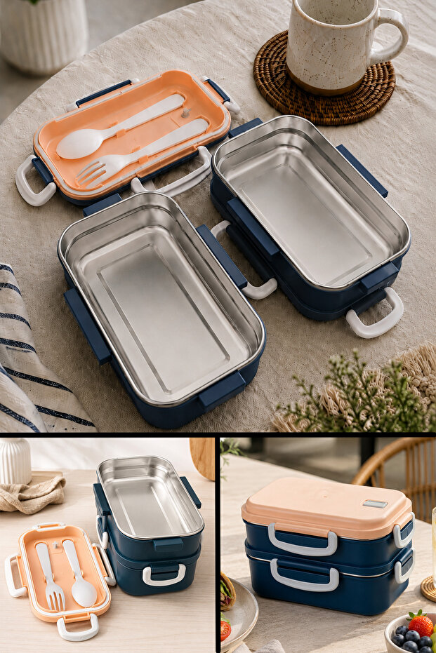 Aura Double Layer Nutrition Container Stainless Steel Lunch Box