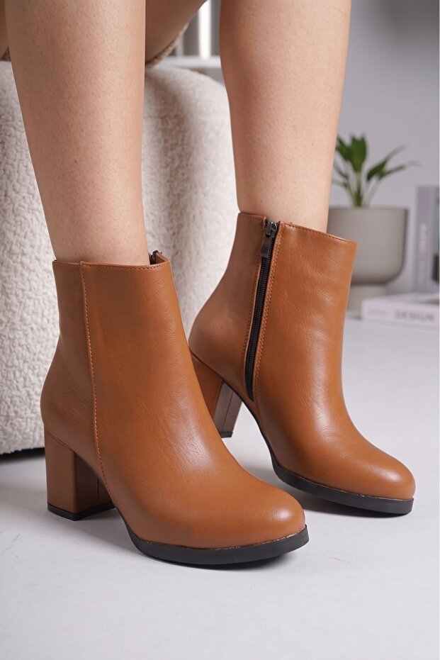 Women's Liva Tan Skin Flat Heeled Short Boots