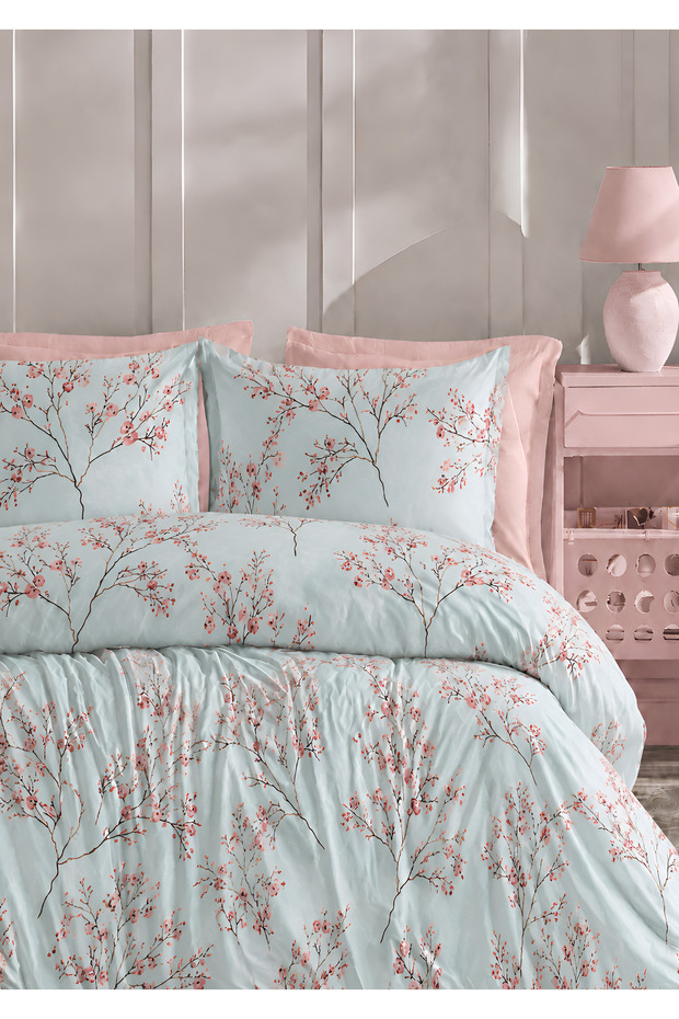 Elastic Sheet Duvet Cover Set Double Size Blossom Blue