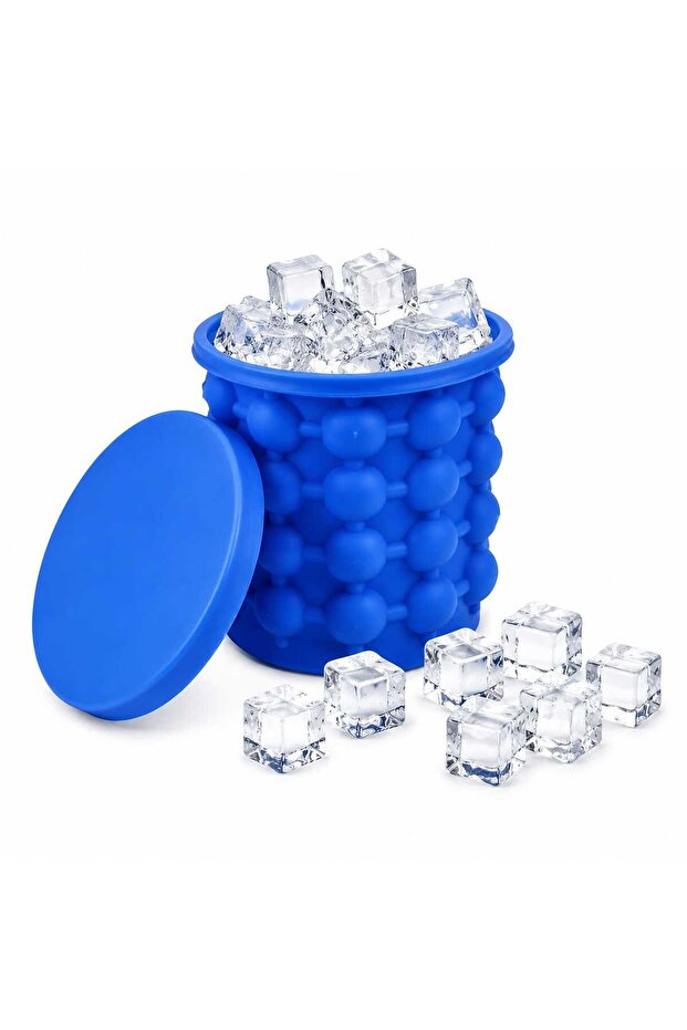 Silicone Ice Cube Tray Bucket | Portable 37 Cube Ice Maker Mold With Lid | Ice Bucket For Drinks Cold Compress Food Storage | Blue