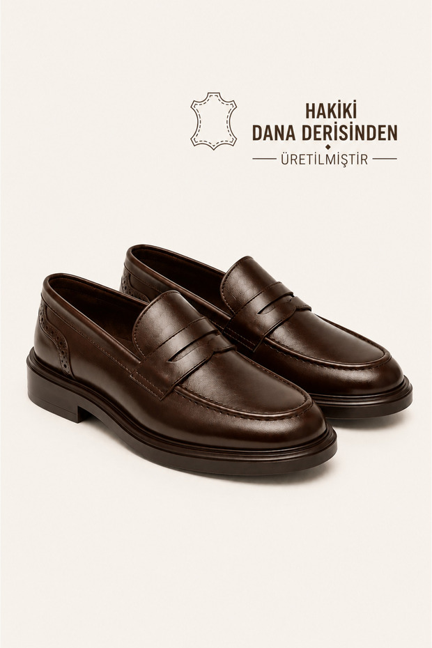 Men's Brown Genuine Leather Loafer Shoes - Thunder