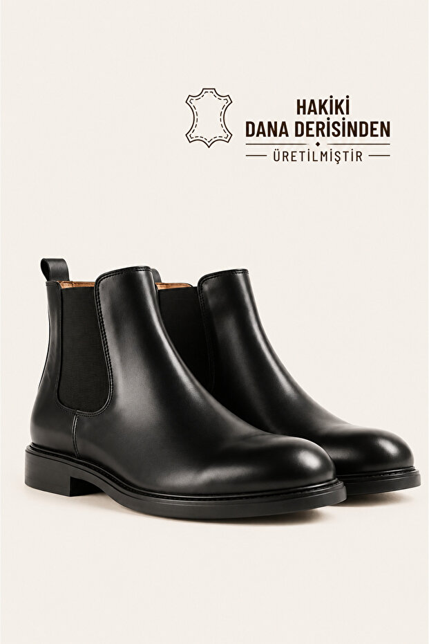 Men's black genuine leather chelsea boots - magenda