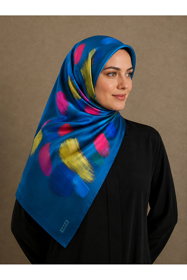 Petrol Blue Tivil Silk Scarf 33474