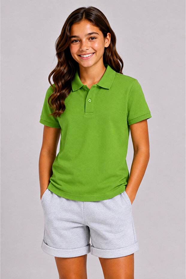 Unisex Cotton Plain Woven Short Sleeve Polo Collar School T-Shirt