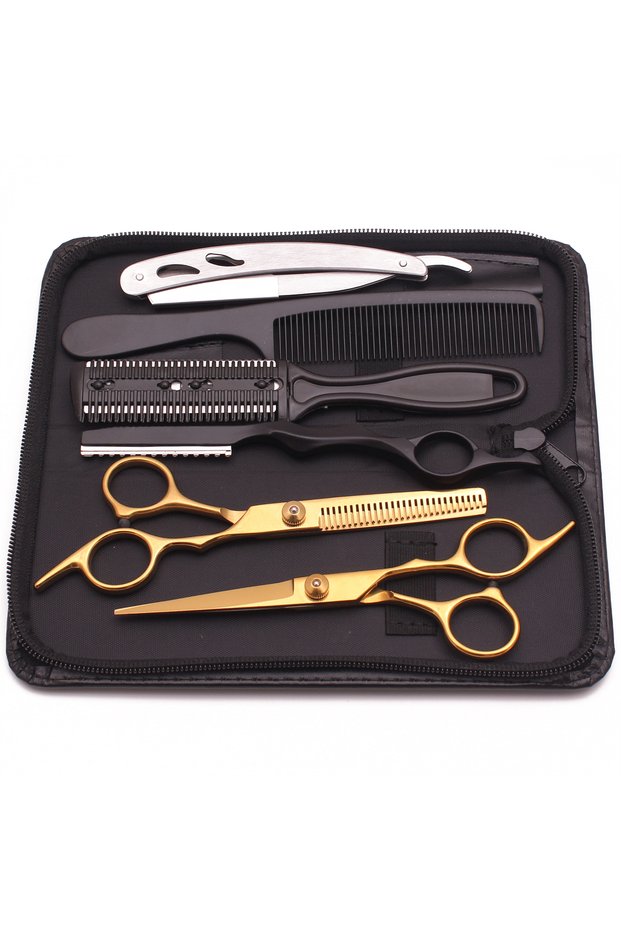 6 in 1 Gold Hairdressing Scissors 6" Japan Stainless Hair Cutting Scissors Thinning Shears Barber Sh