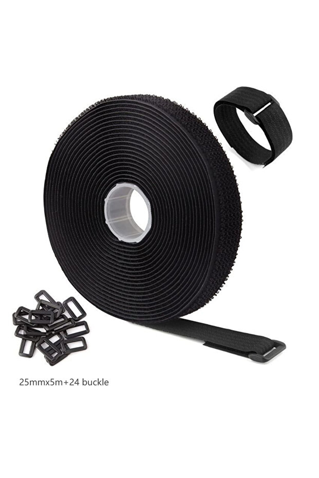 25mm black Adjustable Fastening Hook And Loop Straps With 25 Buckles Free Cut Length Cord Straps For