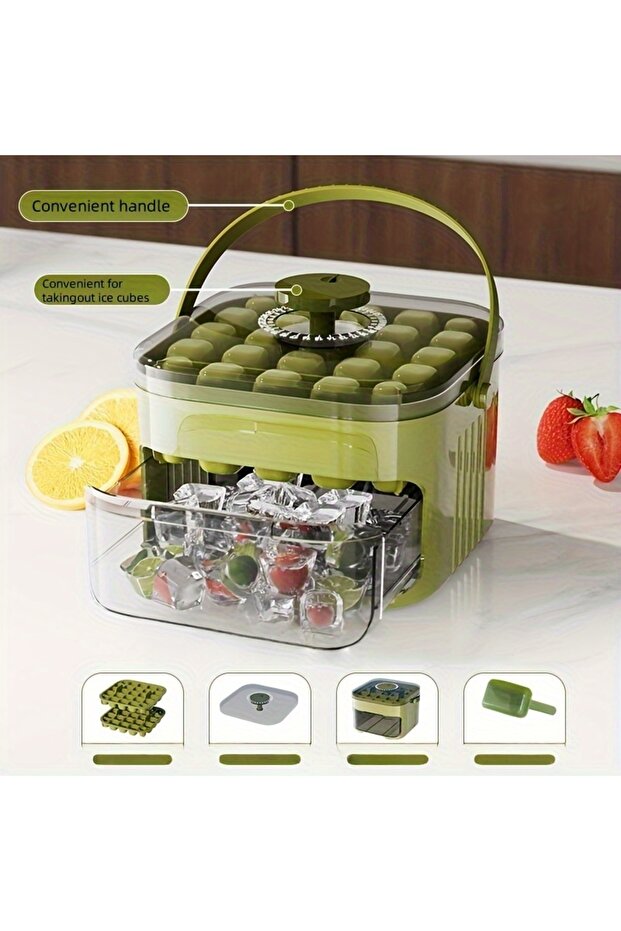green 50 Grid Handheld Press Type Ice Cube Mold (No Power Required) Double-layer Design, Essential K
