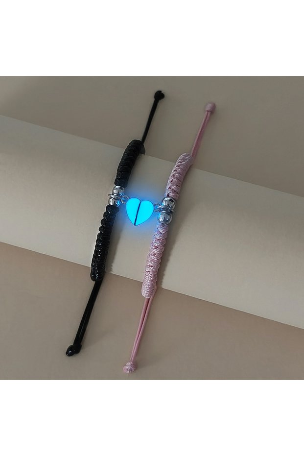 21cm B1035 2/pcs Set Luminous Heart Beads Positioning Multi-Knot Couple Bracelets Handwoven Fashion