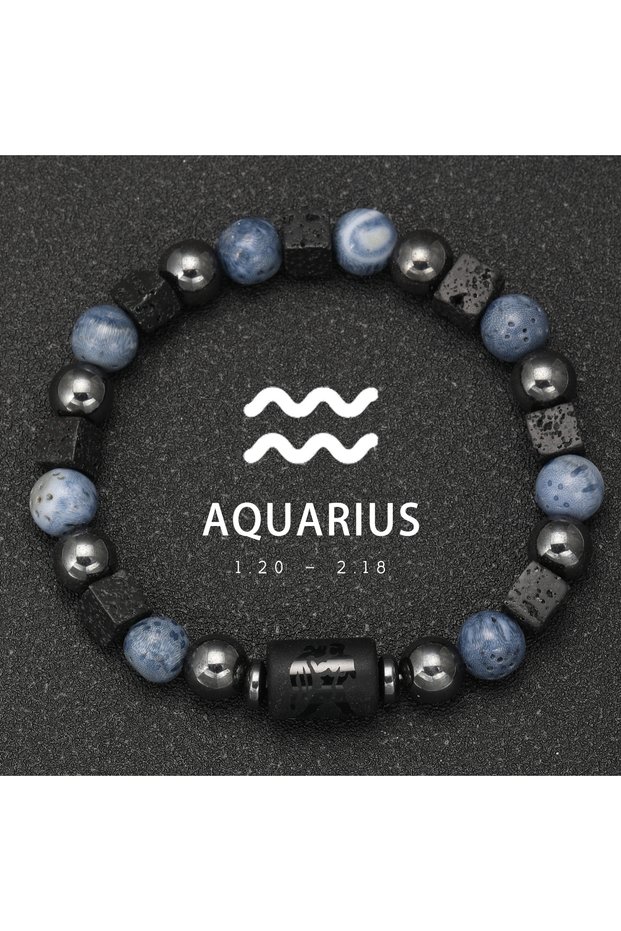 18-19cm Aquarius 12 Constellation Natural Blue Coral Lava Stone Stone Beads Bracelet For Men Couple