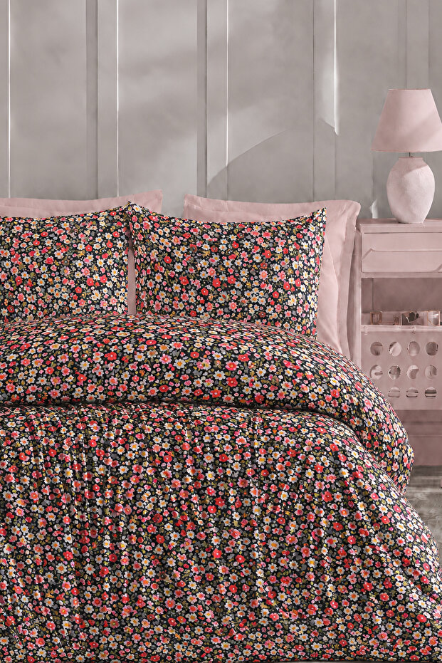 Fitted Sheet Bedding Set Double Size Violet Salmon