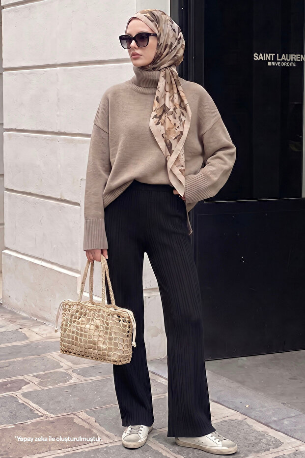 Corded Black Knitwear Trousers