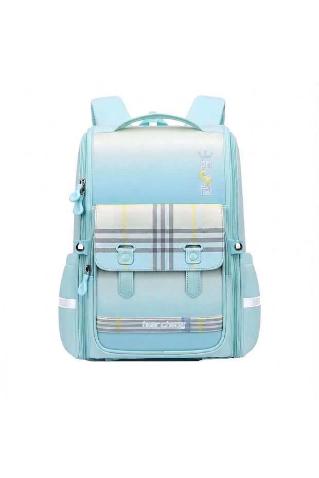 8481 Green Plaid Large Size Backpack