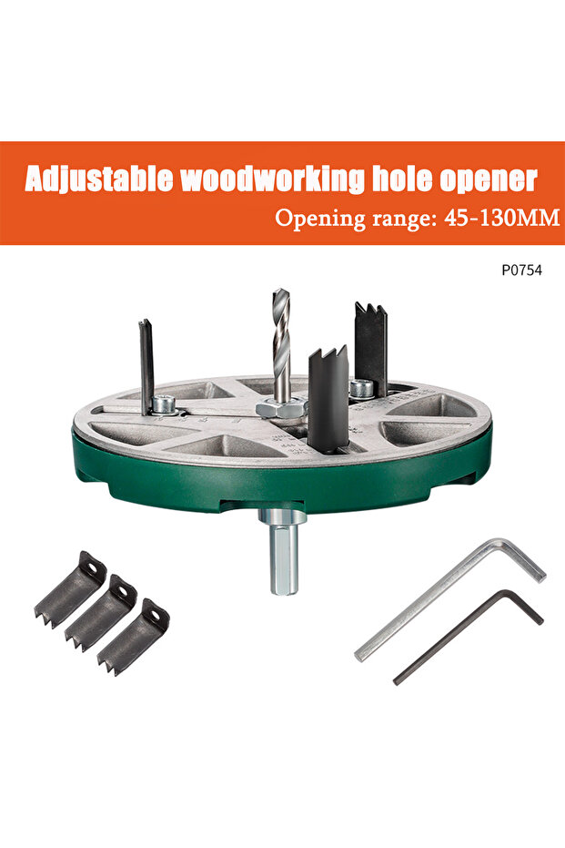 Round Green Adjustable Round Hole Saw Tool, Adjustable Hole Saw Diameter 45mm-130mm Woodworking Cutt