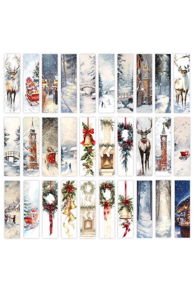 Mixed Color 32pcs, Christmas Illustration Bookmarks, Reindeer, Santa Claus, Suitable for Teachers, R